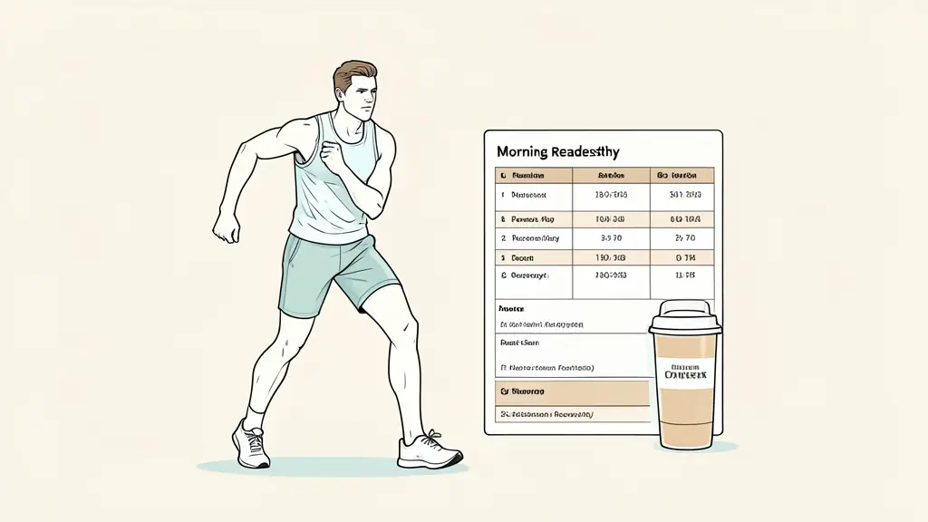 Athlete completing a morning readiness check beside a training schedule and post-session recovery drink